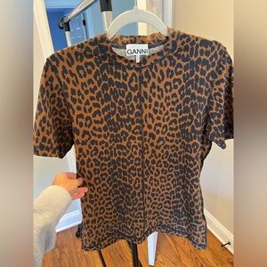 GANNO Brown and Black Leopard Print Tee Sz 40 (US- 8)